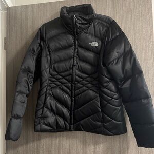The North Face Black Puffer Jacket with Chevron Stitching
